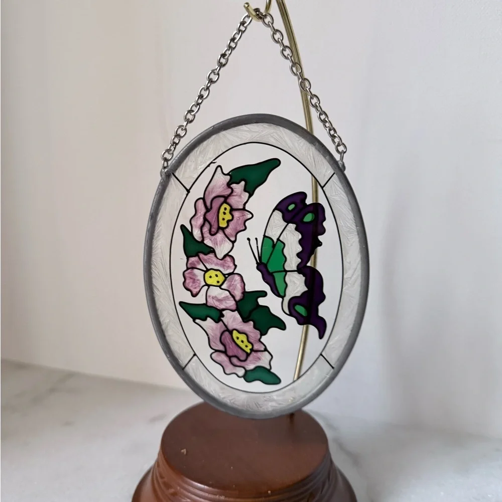 Elegant Silver flowers butterfly Home Accent sun catcher